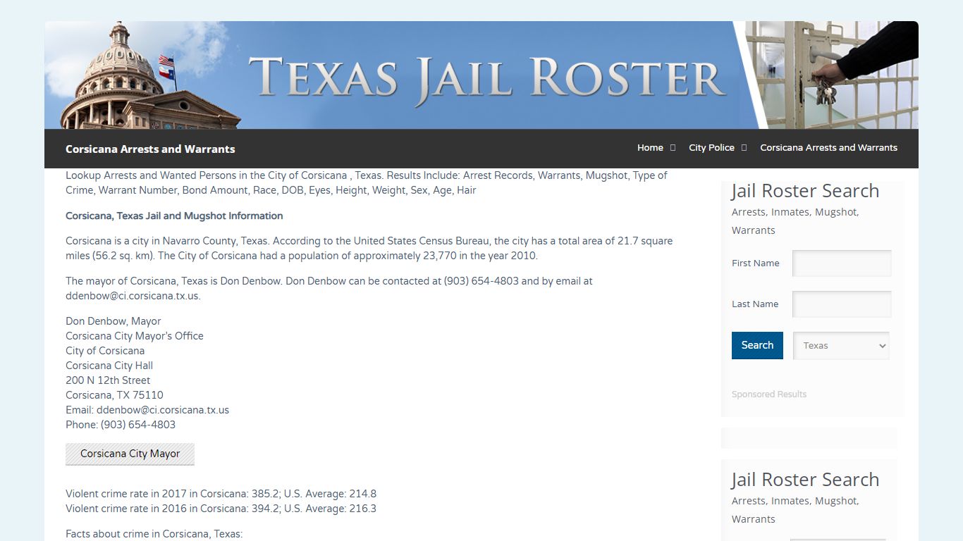 Corsicana Arrests and Warrants | Jail Roster Search